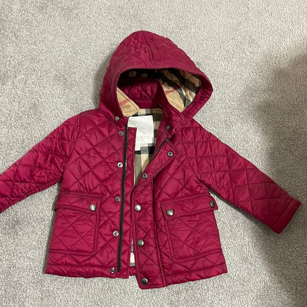 Toddler girls Burberry coat size 12 months color burgundy